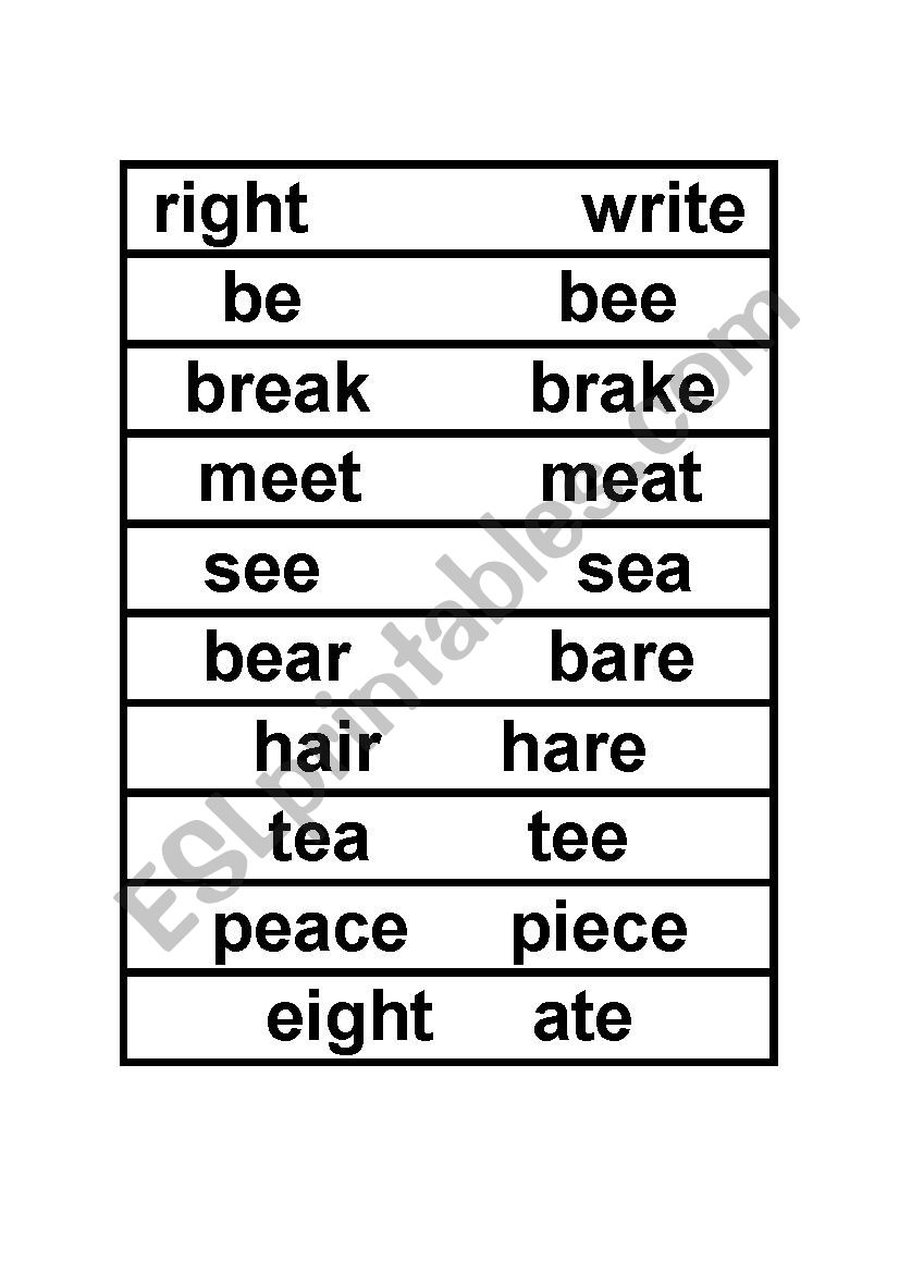 Homonym Pairs worksheet