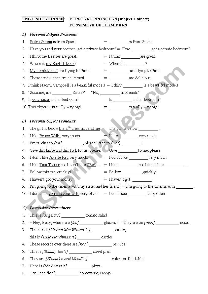 An exercise on pronouns worksheet