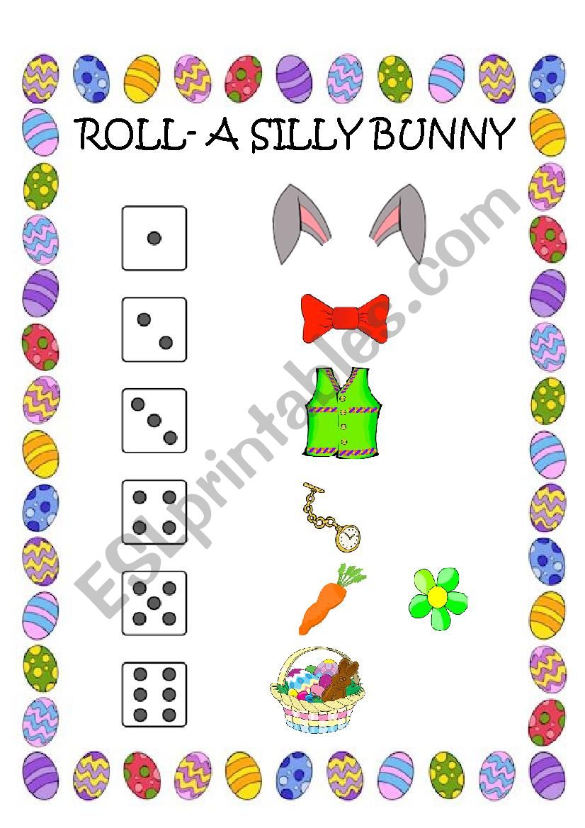 Roll a silly bunny game worksheet