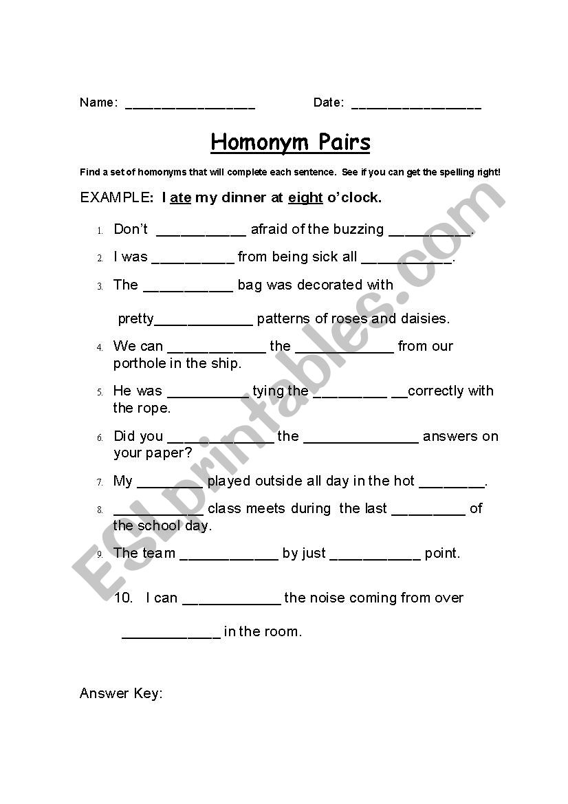 Homonyms 4 worksheet
