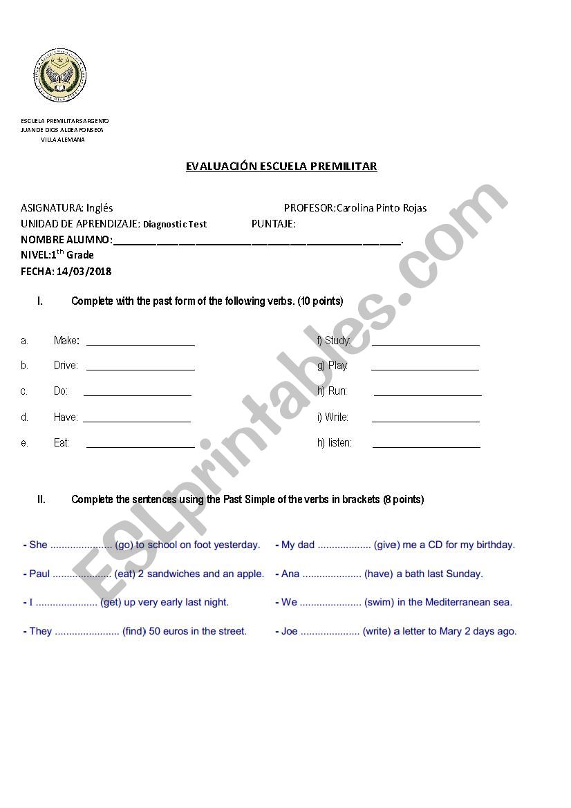 English Test worksheet