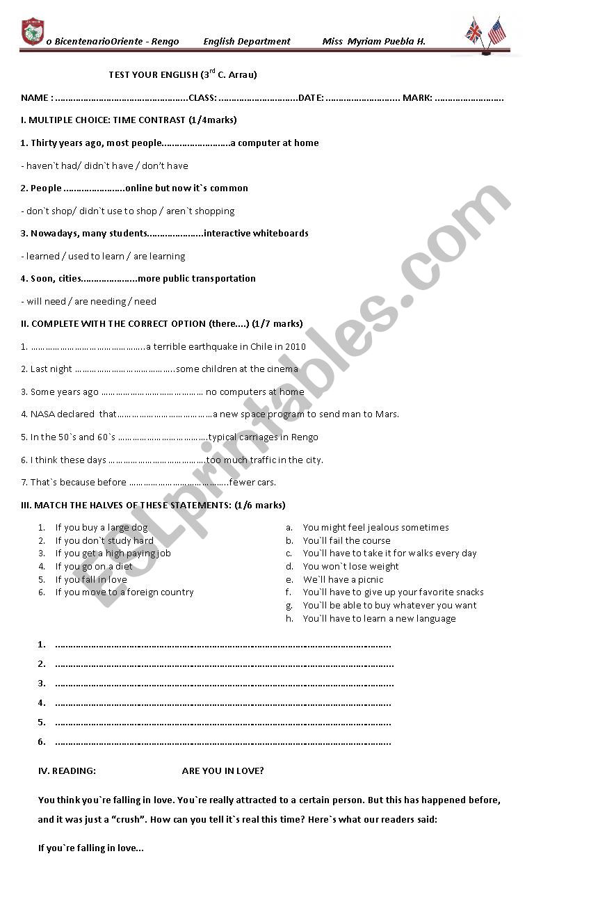 english test worksheet