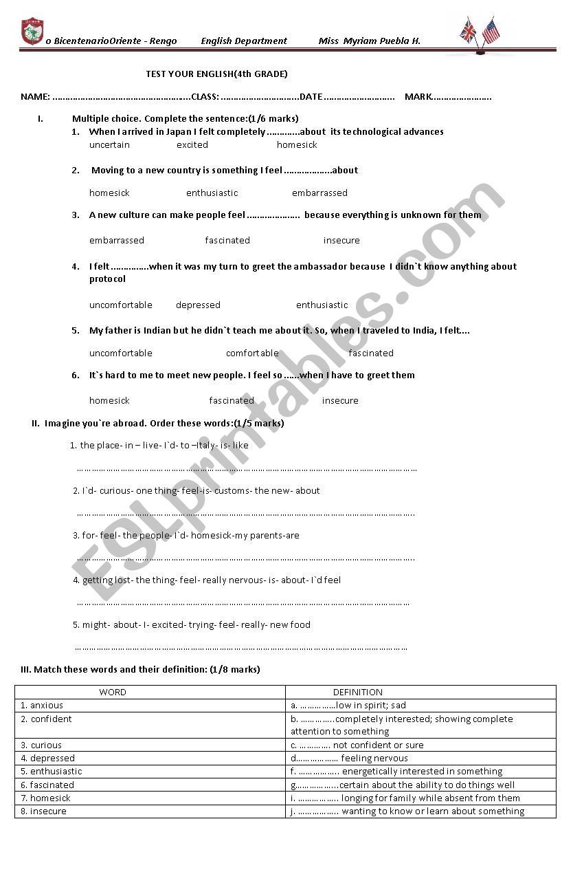 test worksheet