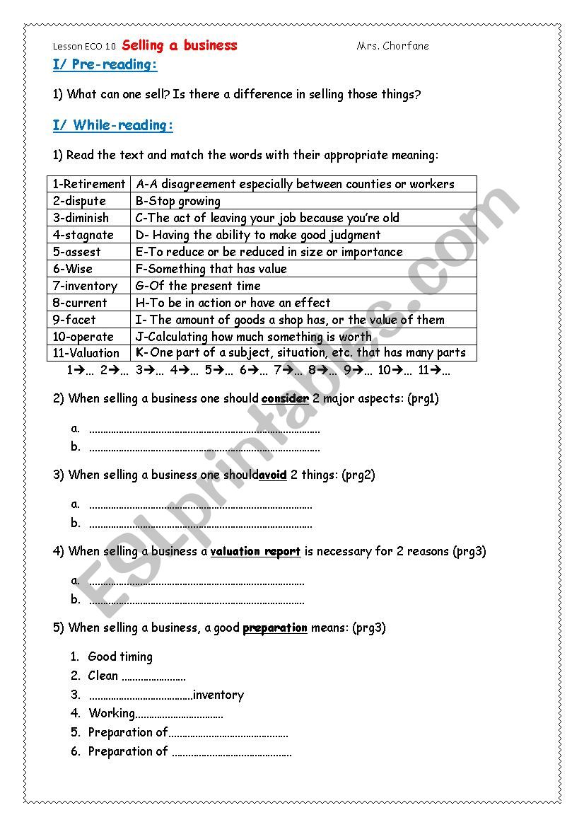 selling a business 2nd form ECO