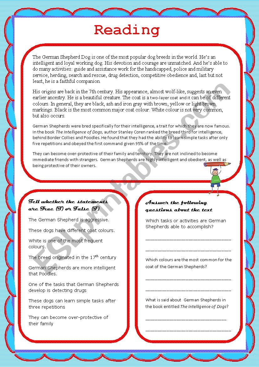 Reading comprehension worksheet