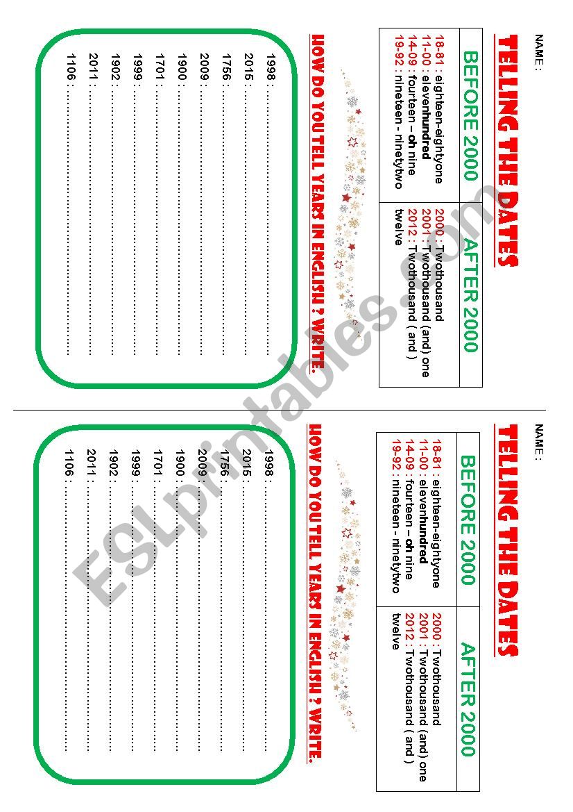 Telling the dates worksheet