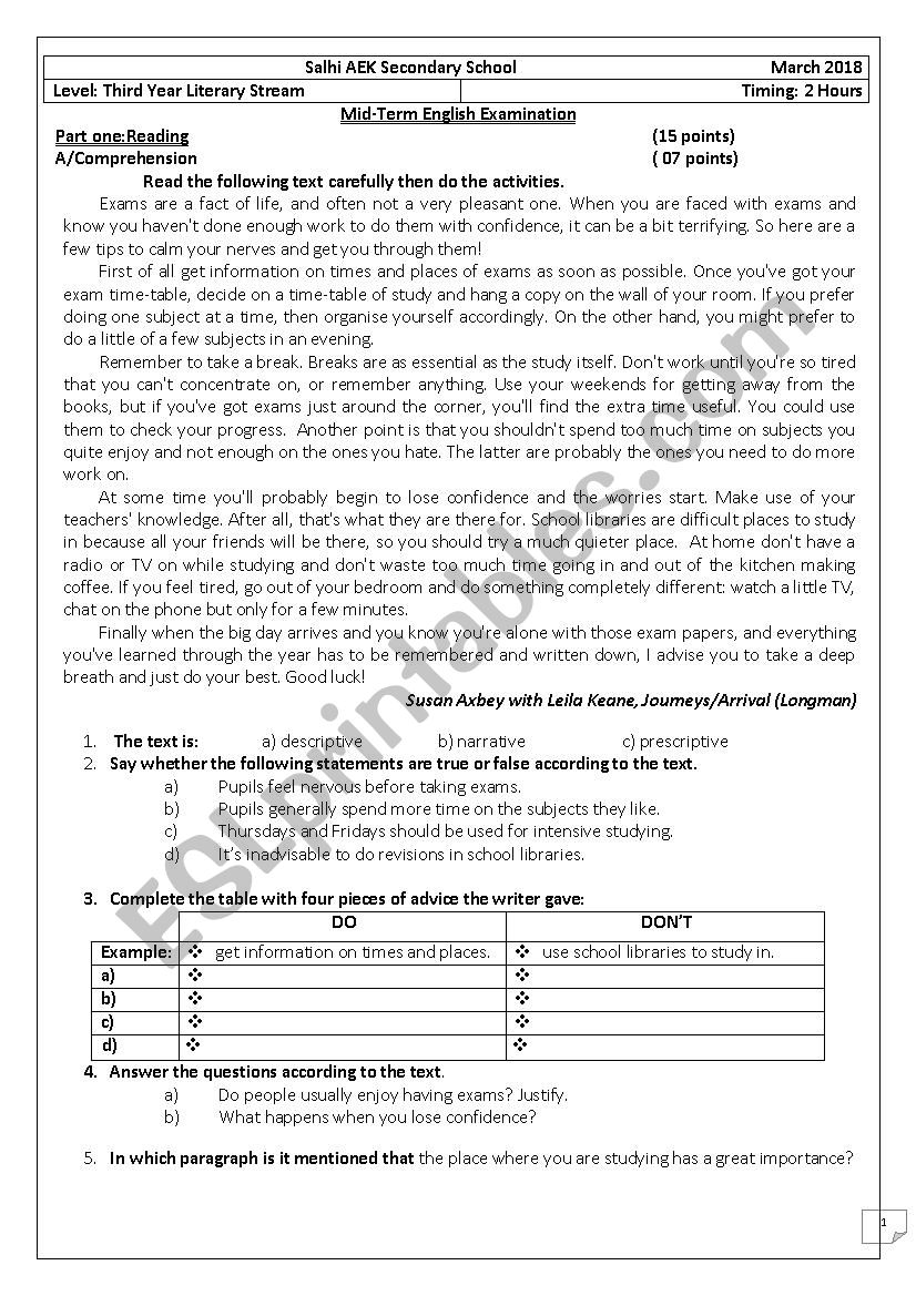 Third year exam for letter and philosophy