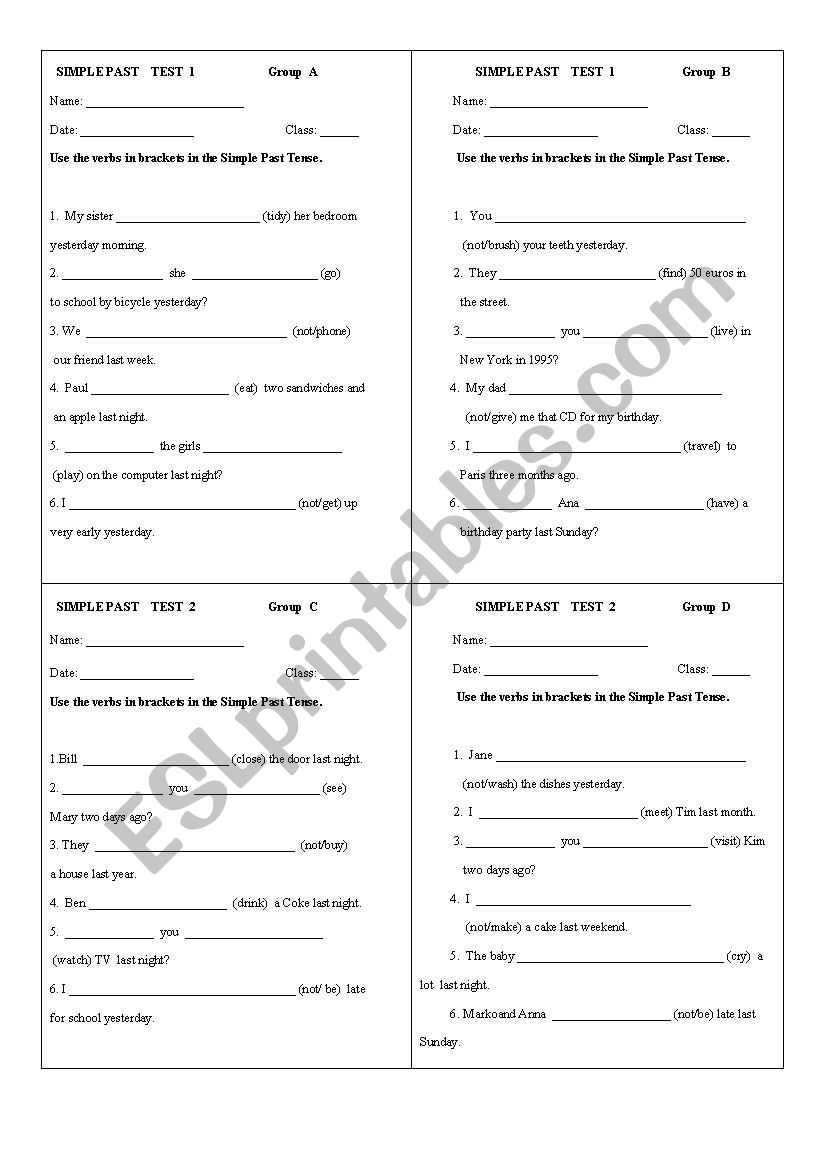 The Simple Past Tense  worksheet