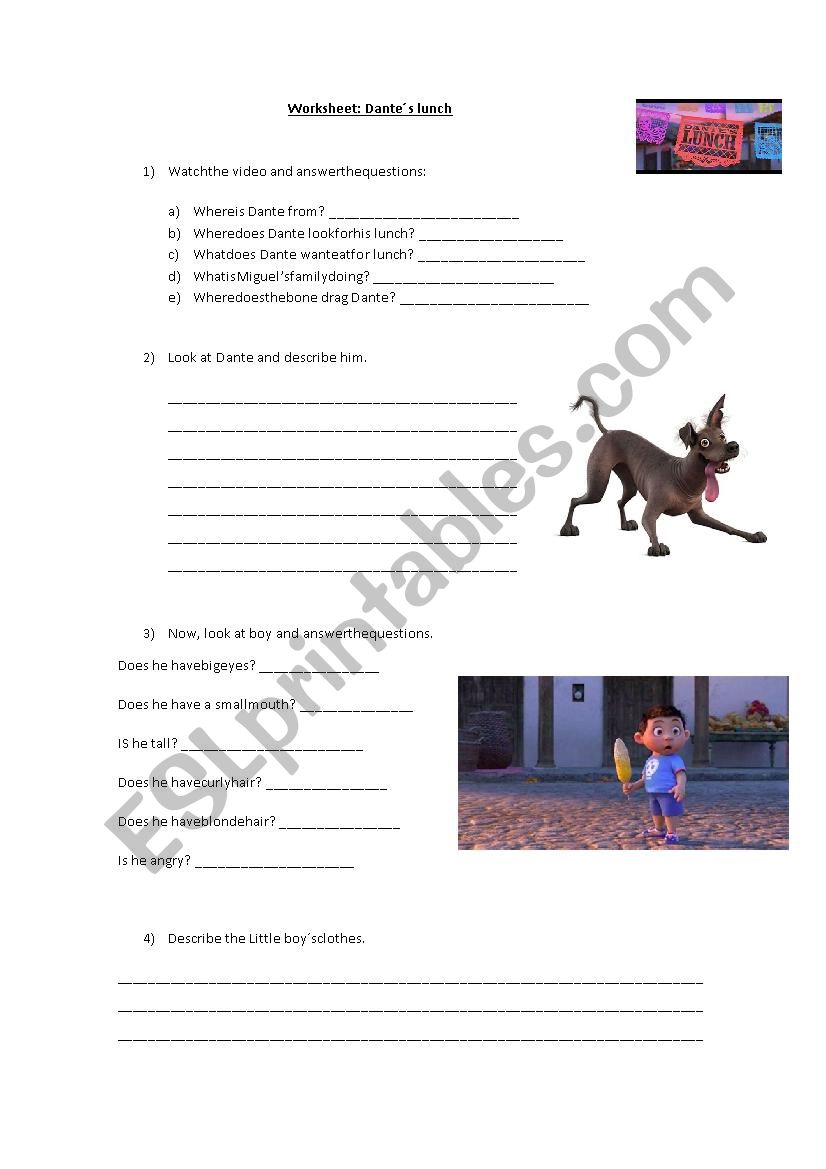 Dantes lunch worksheet