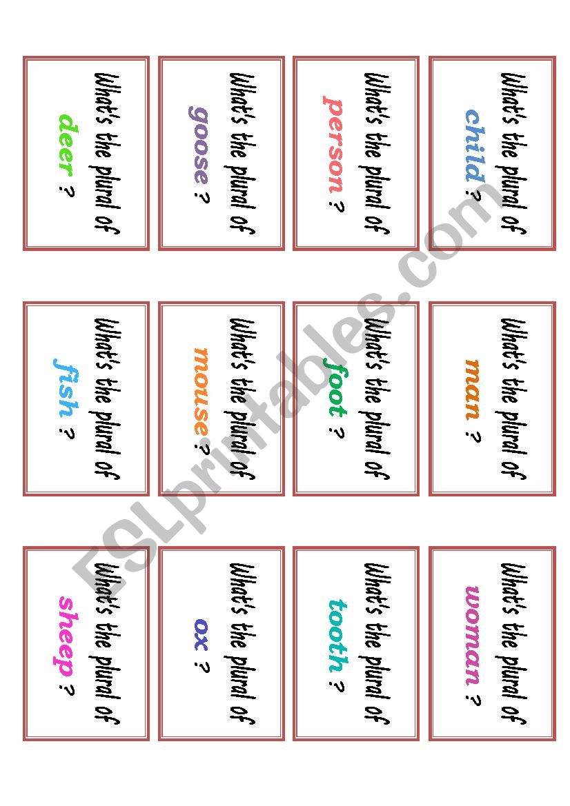 Irregular plurals worksheet