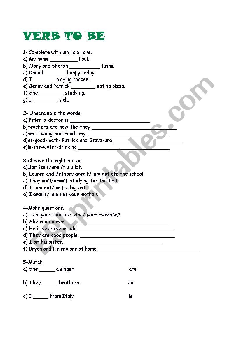 Verb to be worksheet