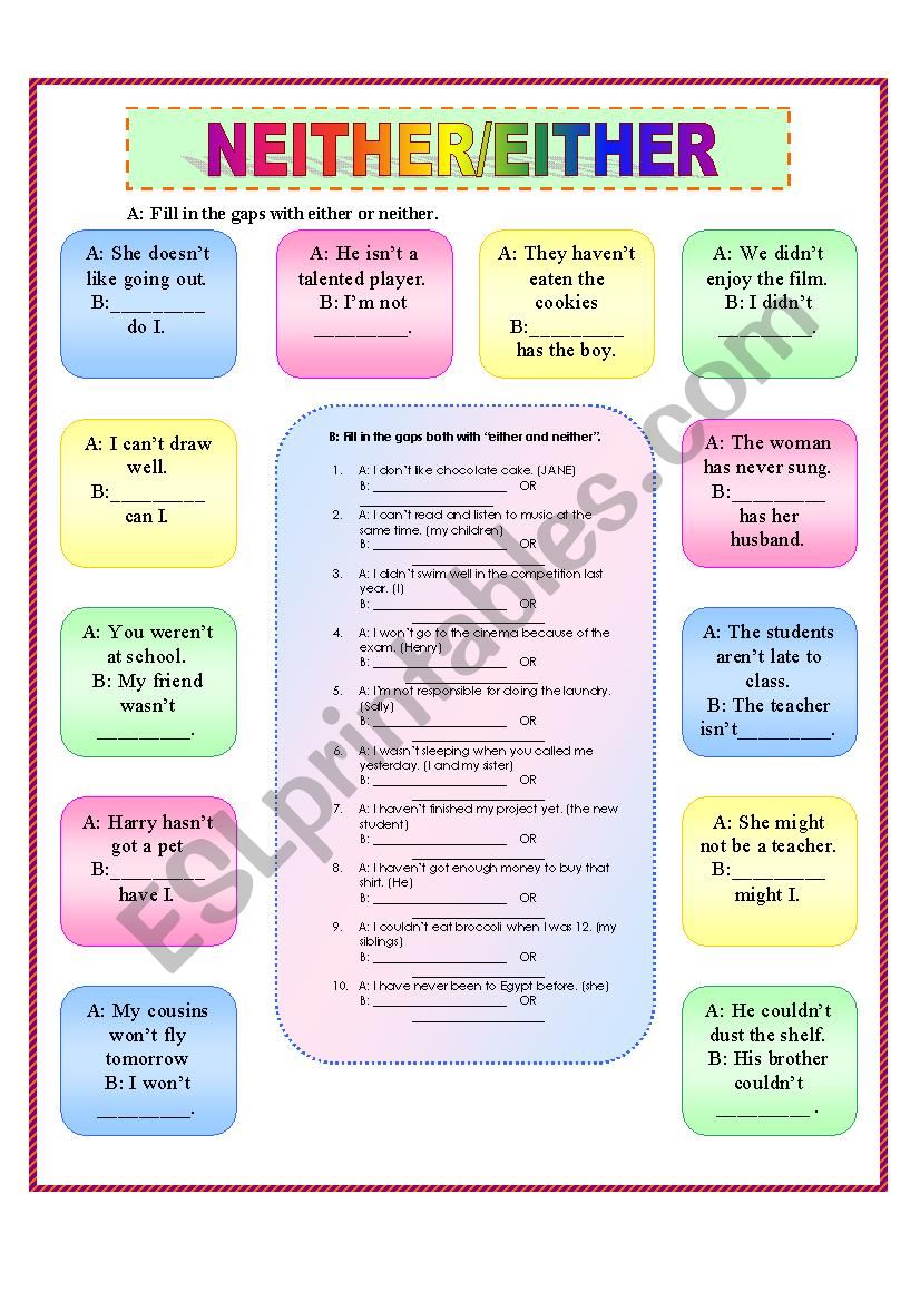 Either or neither worksheet