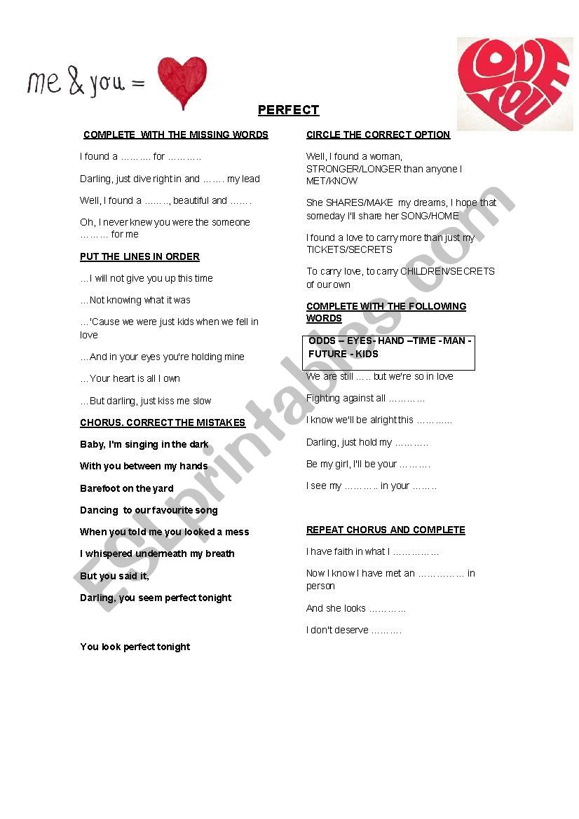 PERFECT SONG worksheet