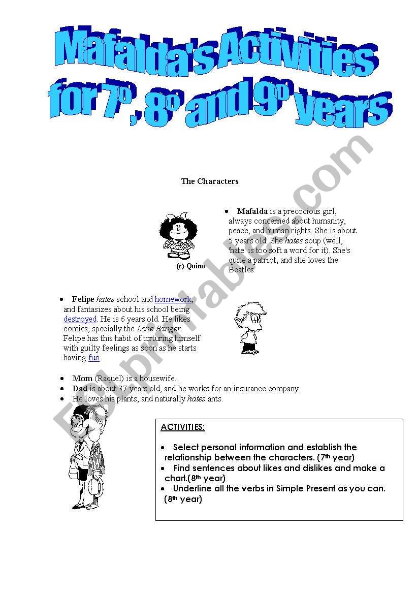 MAFALDA IN ENGLISH worksheet