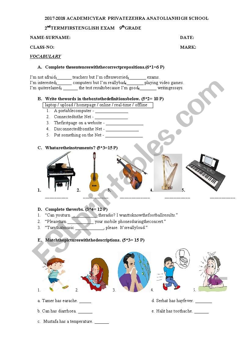 A2 Second term Second Exam worksheet