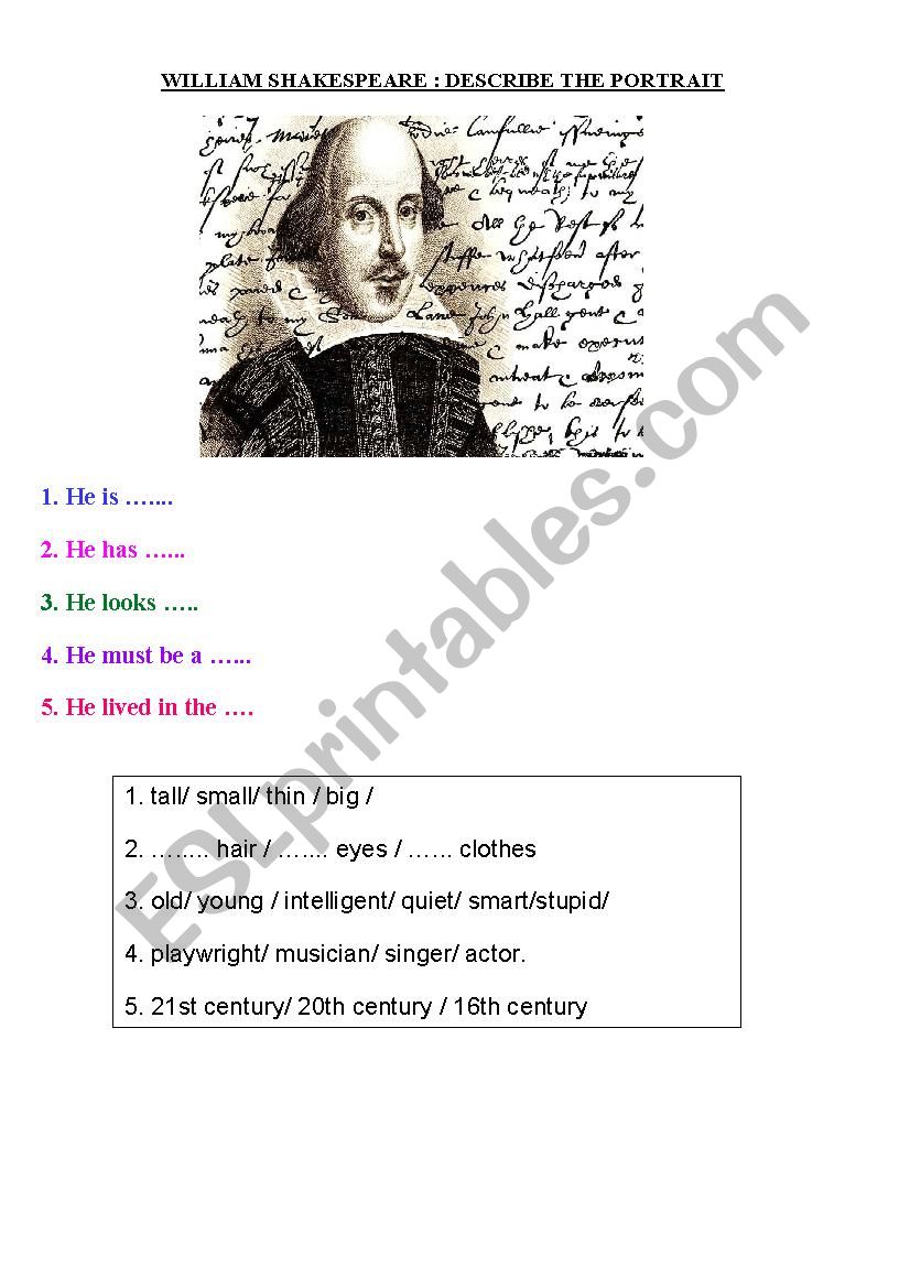 Shakespeare portrait worksheet