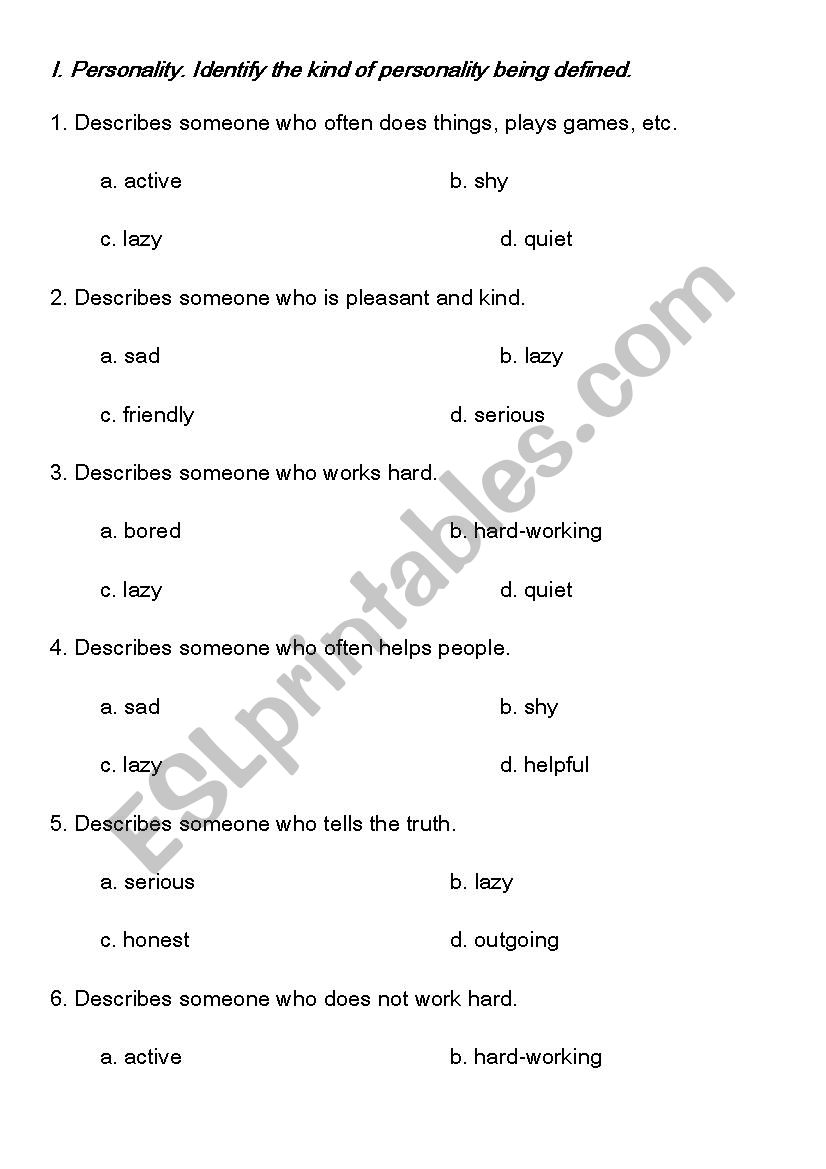 multiple-choice worksheet