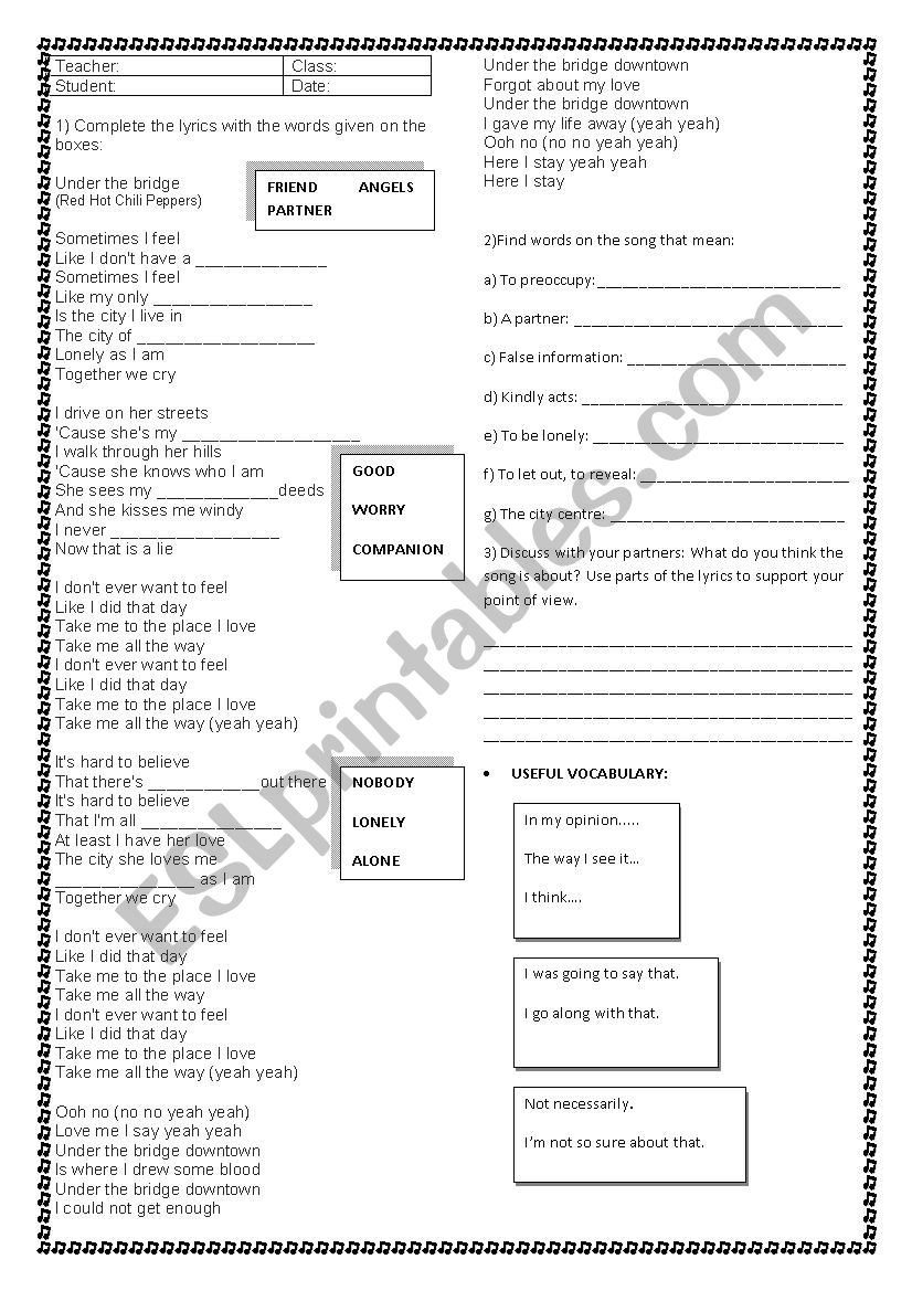 Red Hot Chili Peppers worksheet