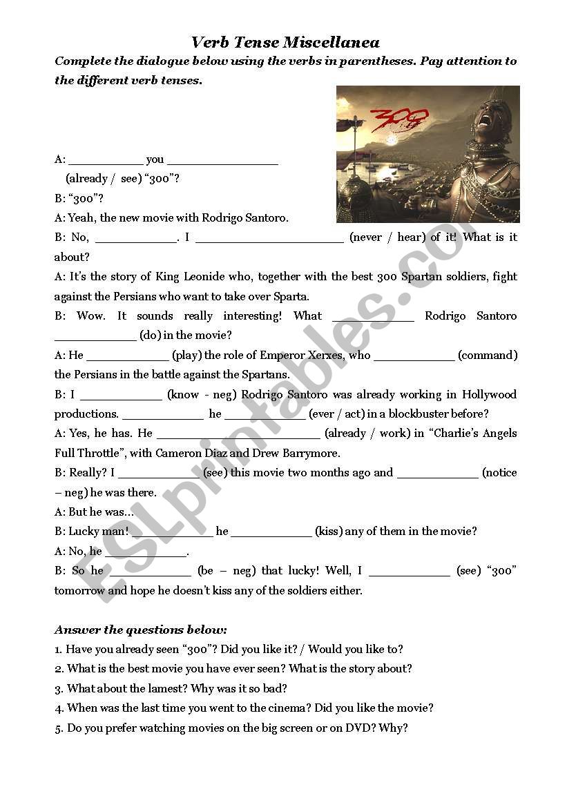 300 - Verb Tense Miscellanea worksheet