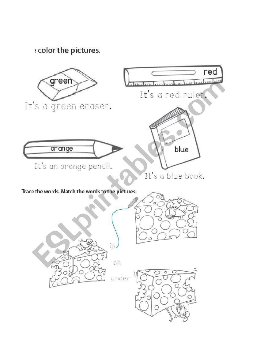 School supplies - prepositions of place