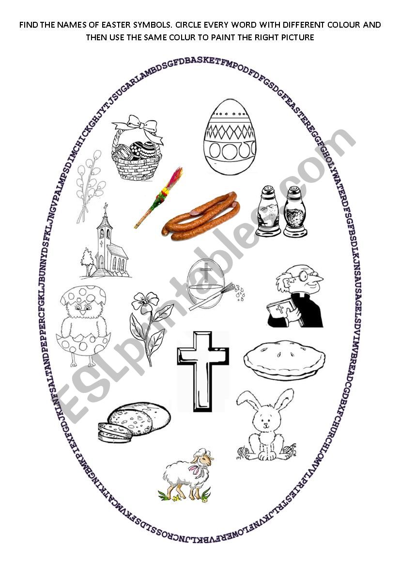 EASTER SYMBOLS WORDSNAKE worksheet