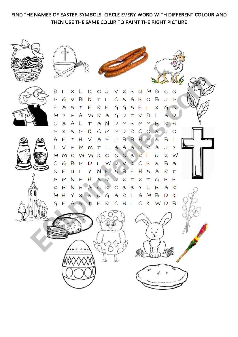 EASTER SYMBOLS WORDSEARCH worksheet