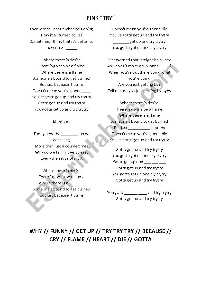 PINK TRY worksheet