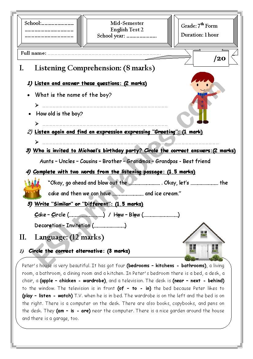 7th form - Module 3: House, birthday party, food, fruit, vegetables...