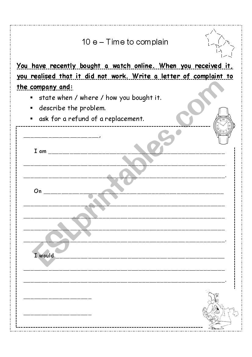 letter of complain  worksheet