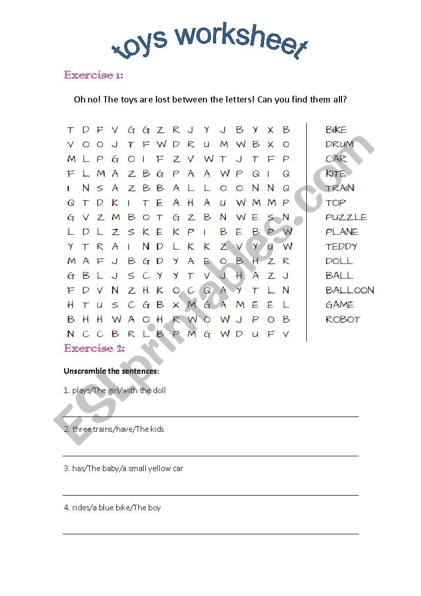 Toys Worksheet worksheet