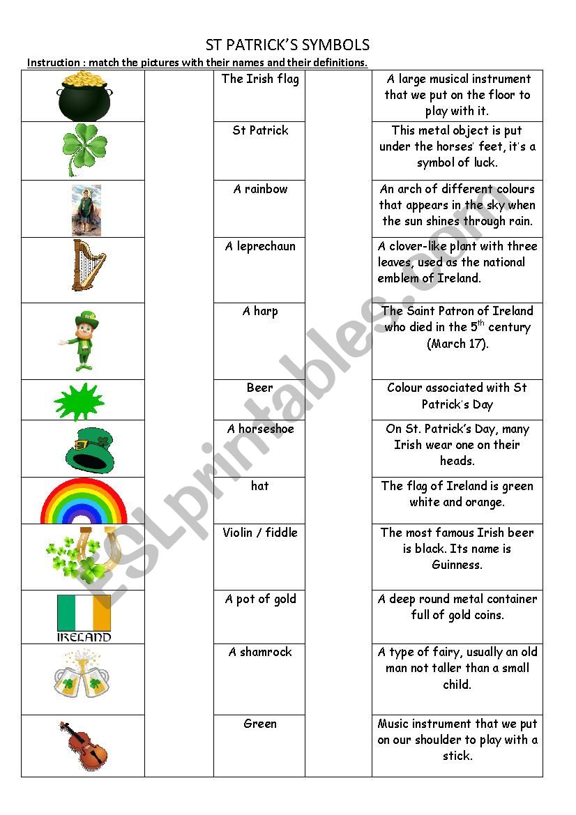 Vocabulary St Patricks Day worksheet