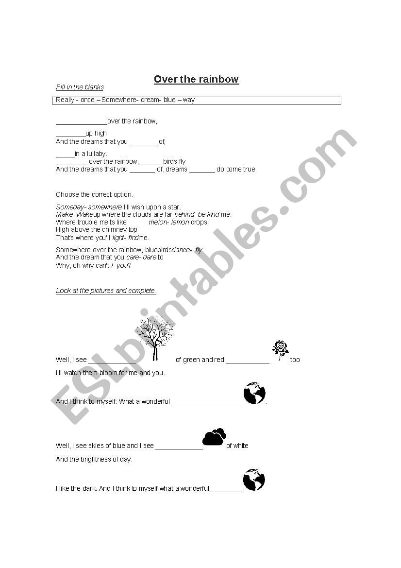 Over the rainbow song activities 