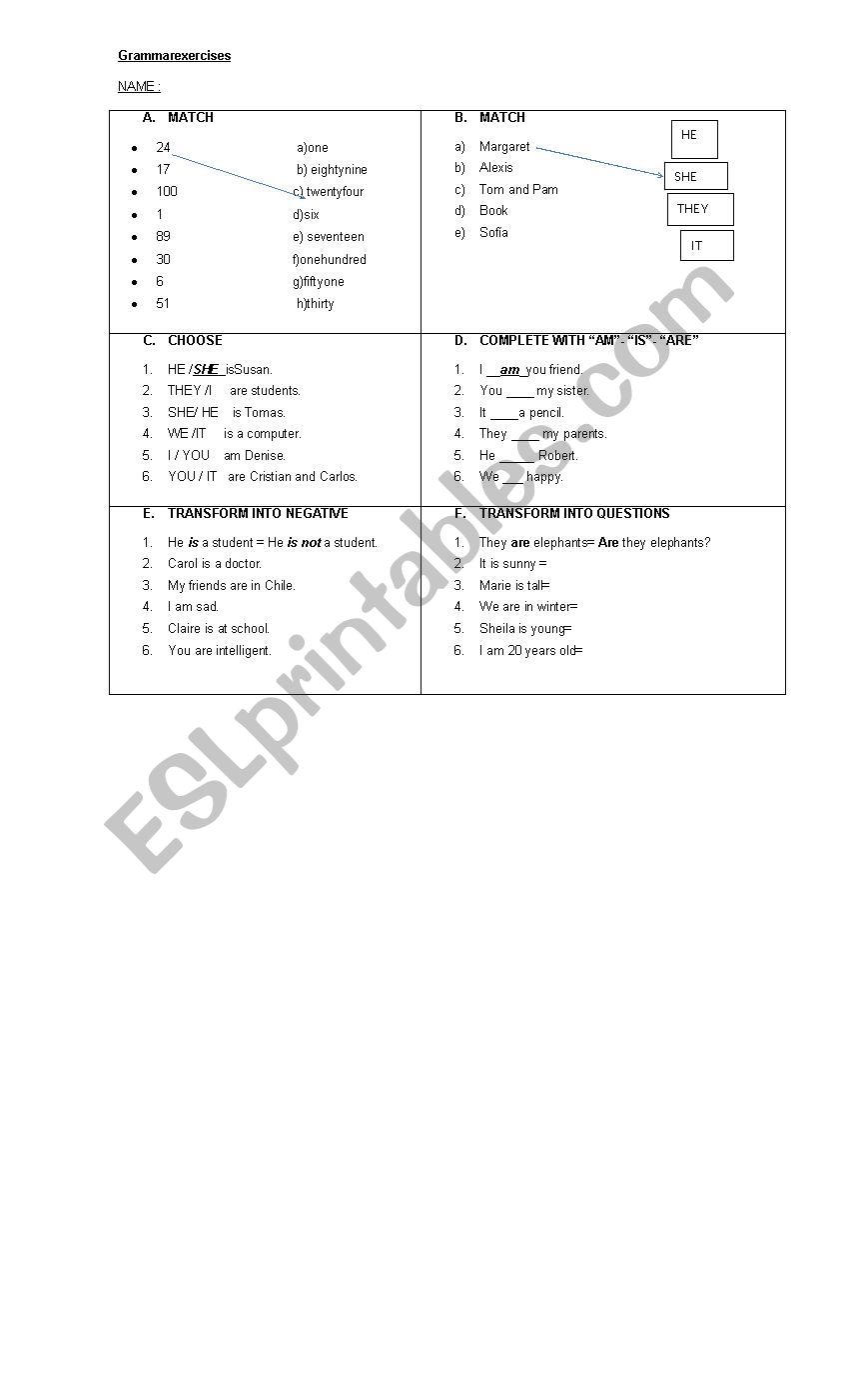Grammar exercies  worksheet