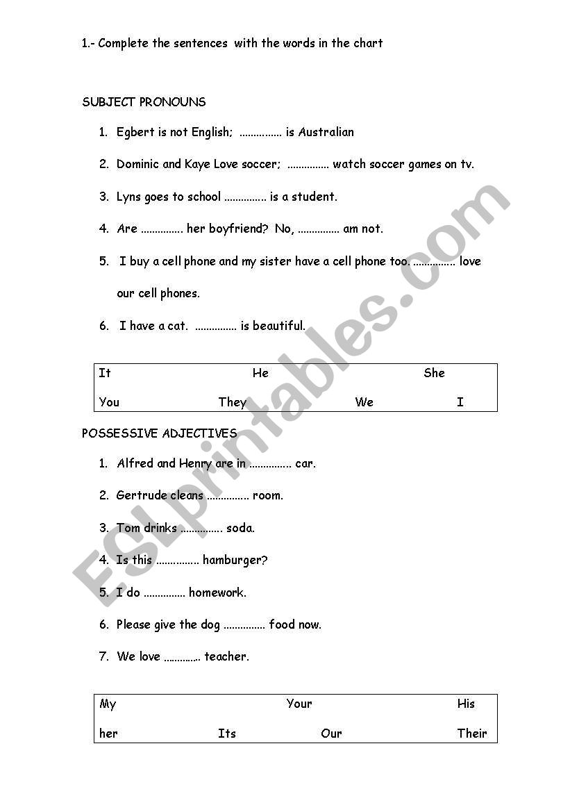 subject pronouns worksheet