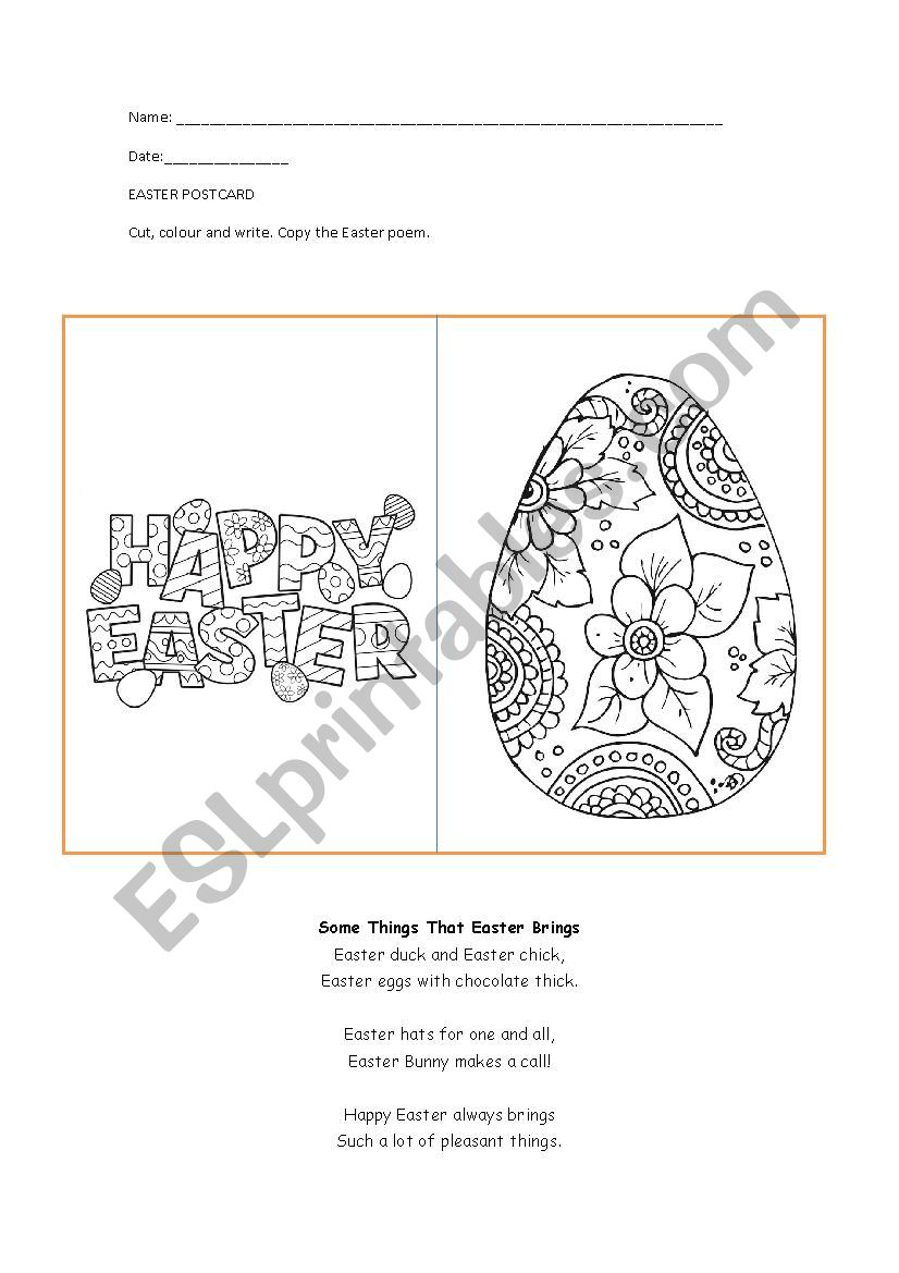 Easter postcard worksheet