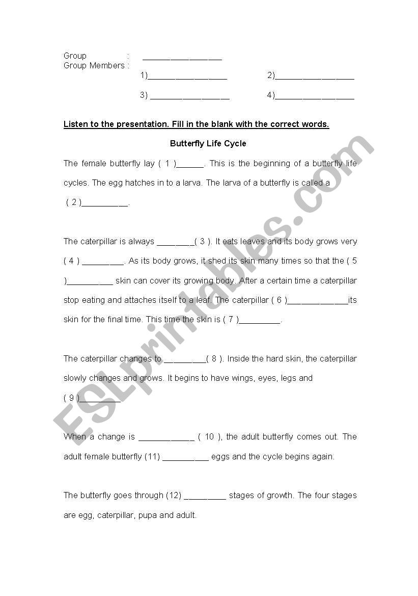 Butterfly Life Cycle Text worksheet