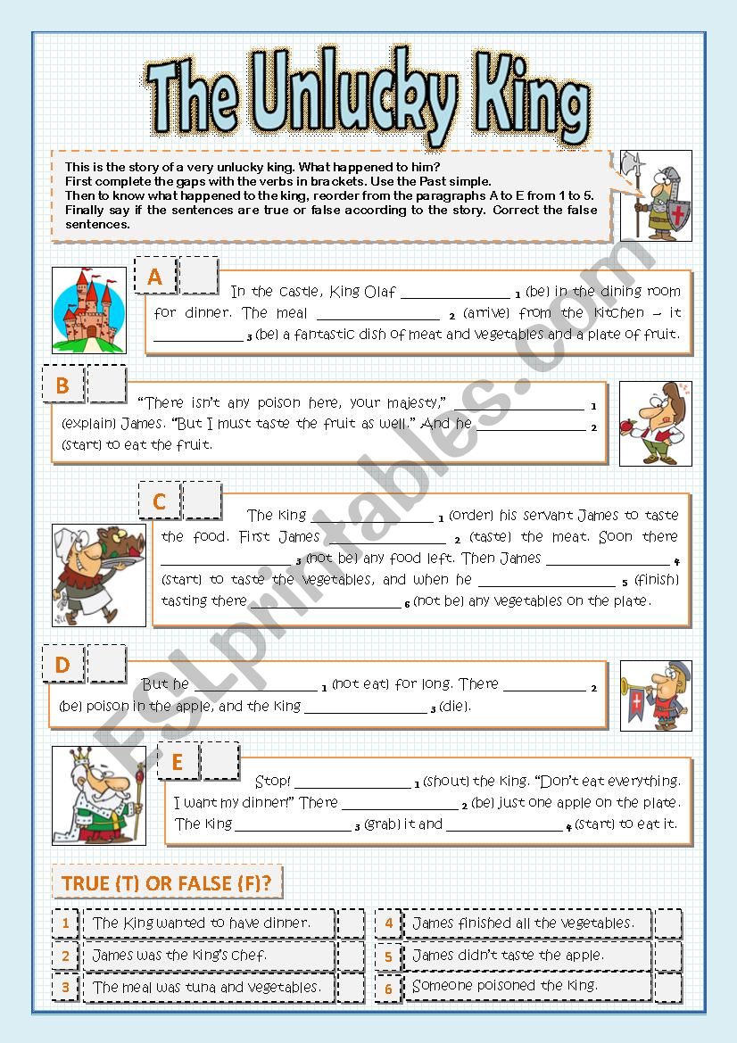 THE UNLUCKY KING worksheet