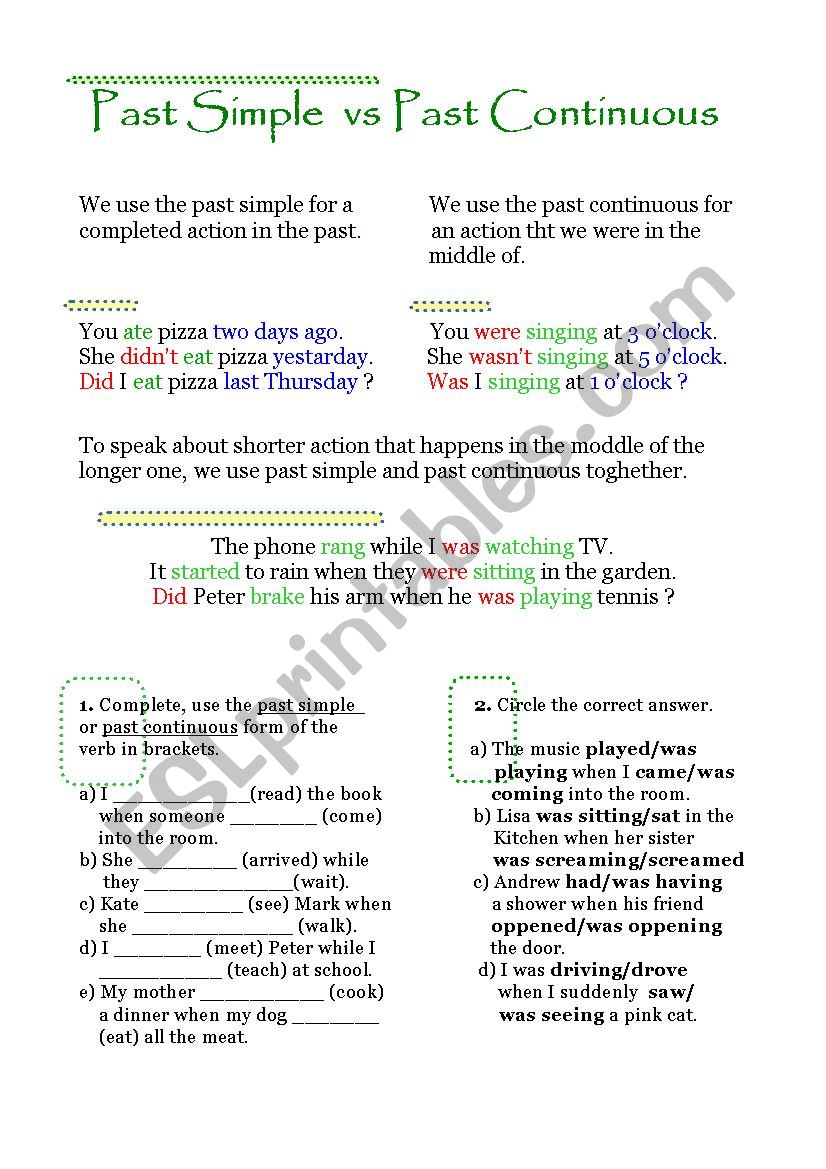 Past Simple vs Past Continuous