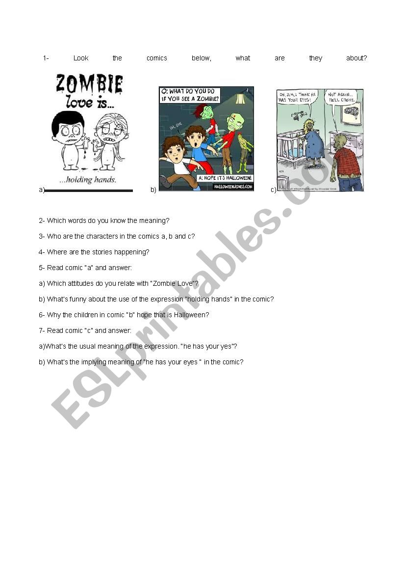 Comics reading exercise worksheet