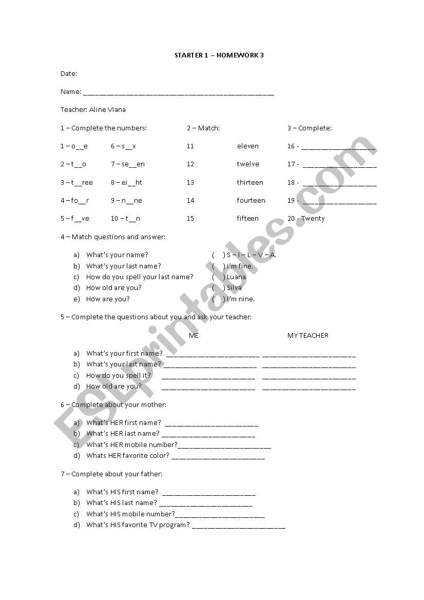 Revision/Extra activities for kids