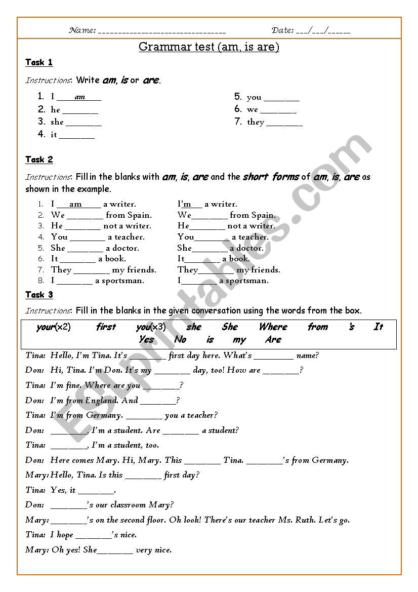 Present tenses with am, is, are