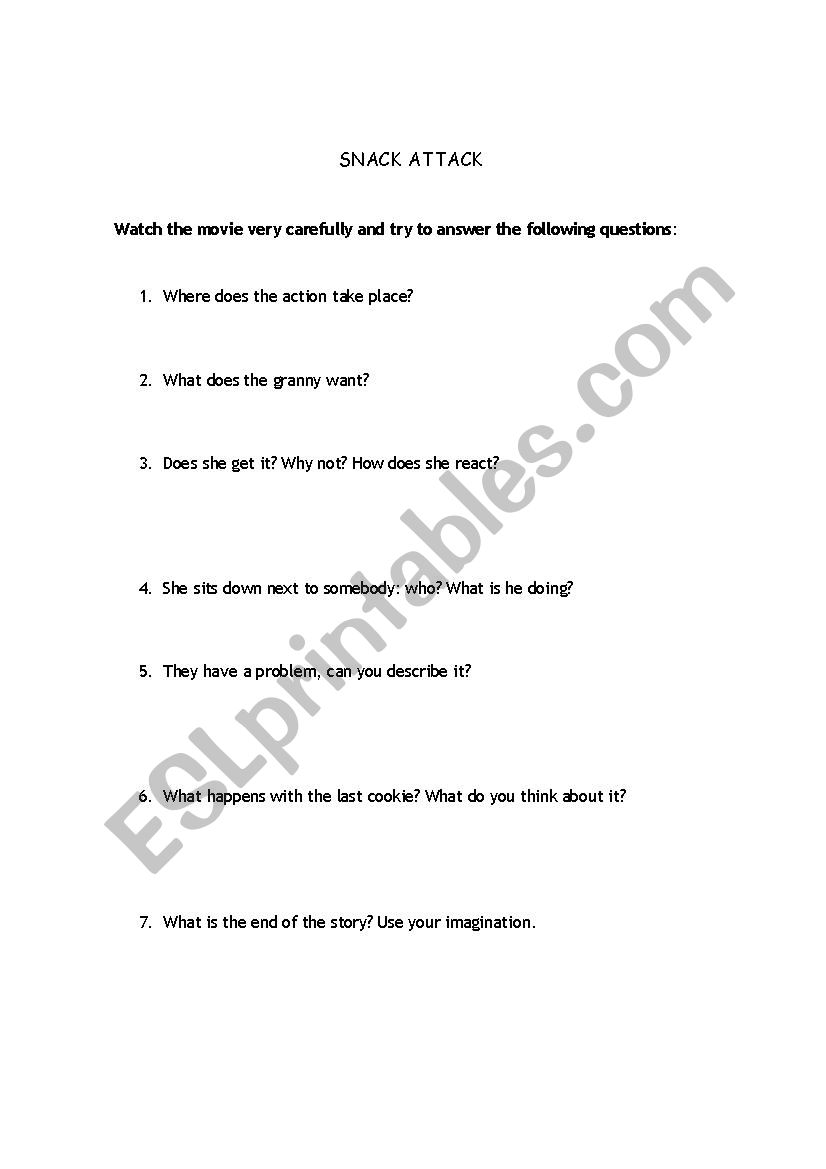 Snack Attack  worksheet