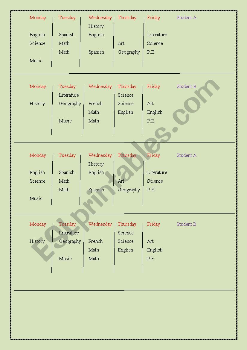 Talk to your classmate worksheet