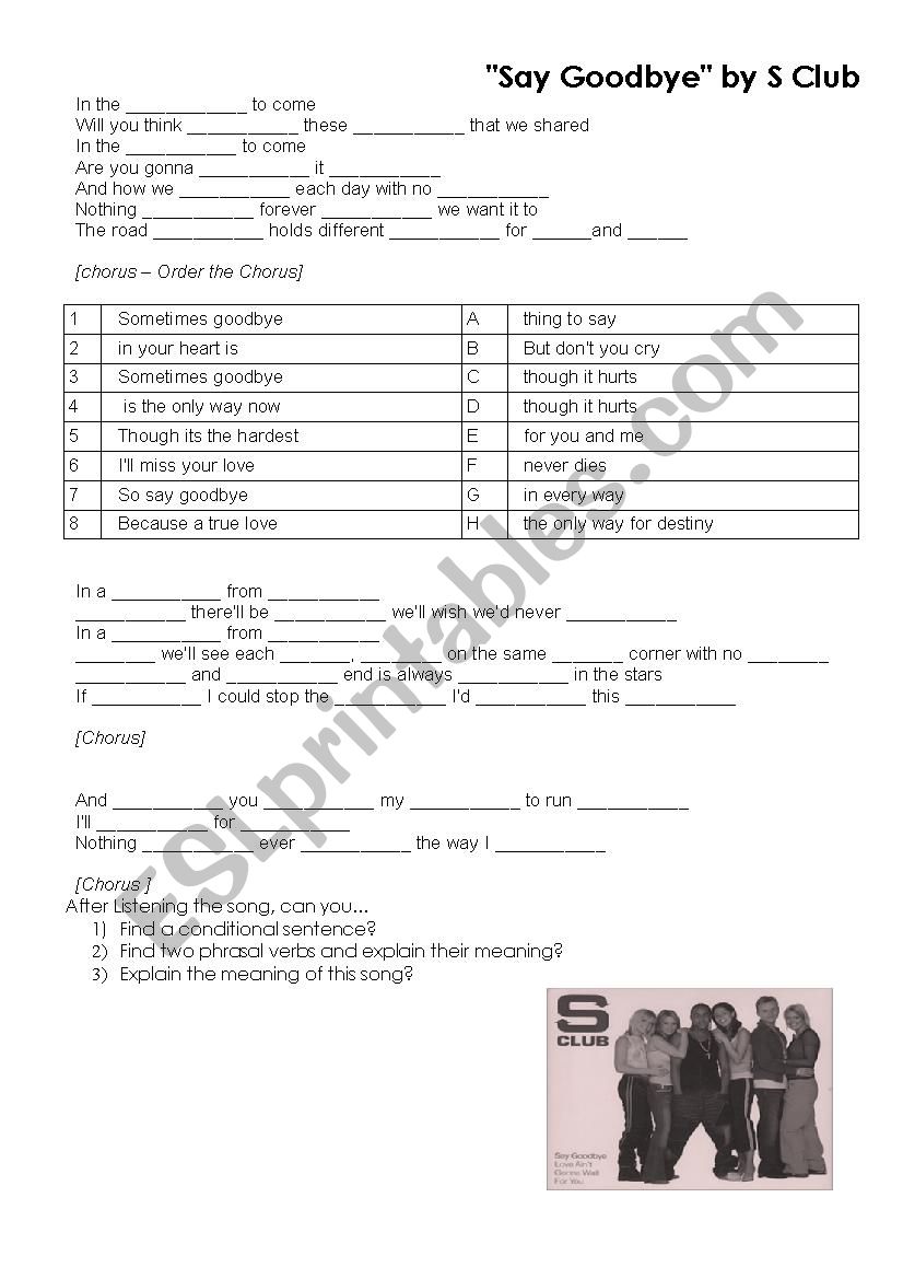 say goodbye by sclub worksheet