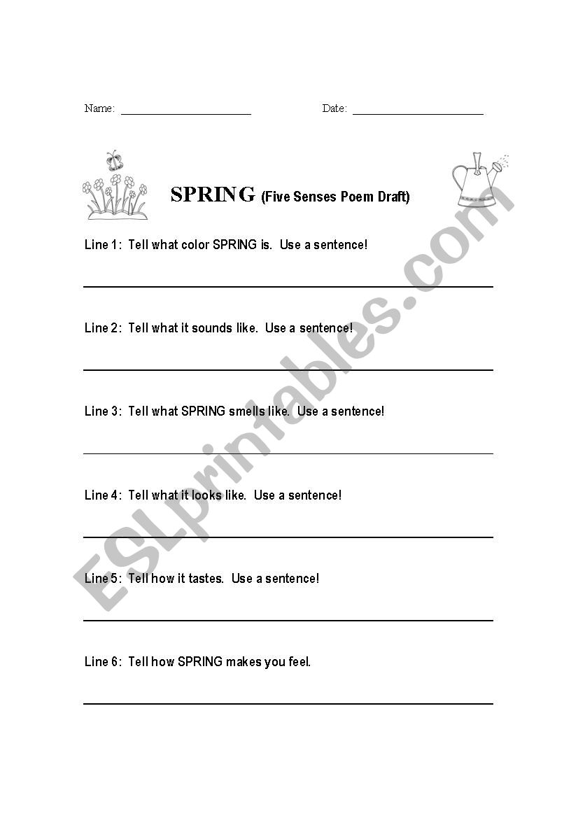 5 Sense Poem - Spring worksheet