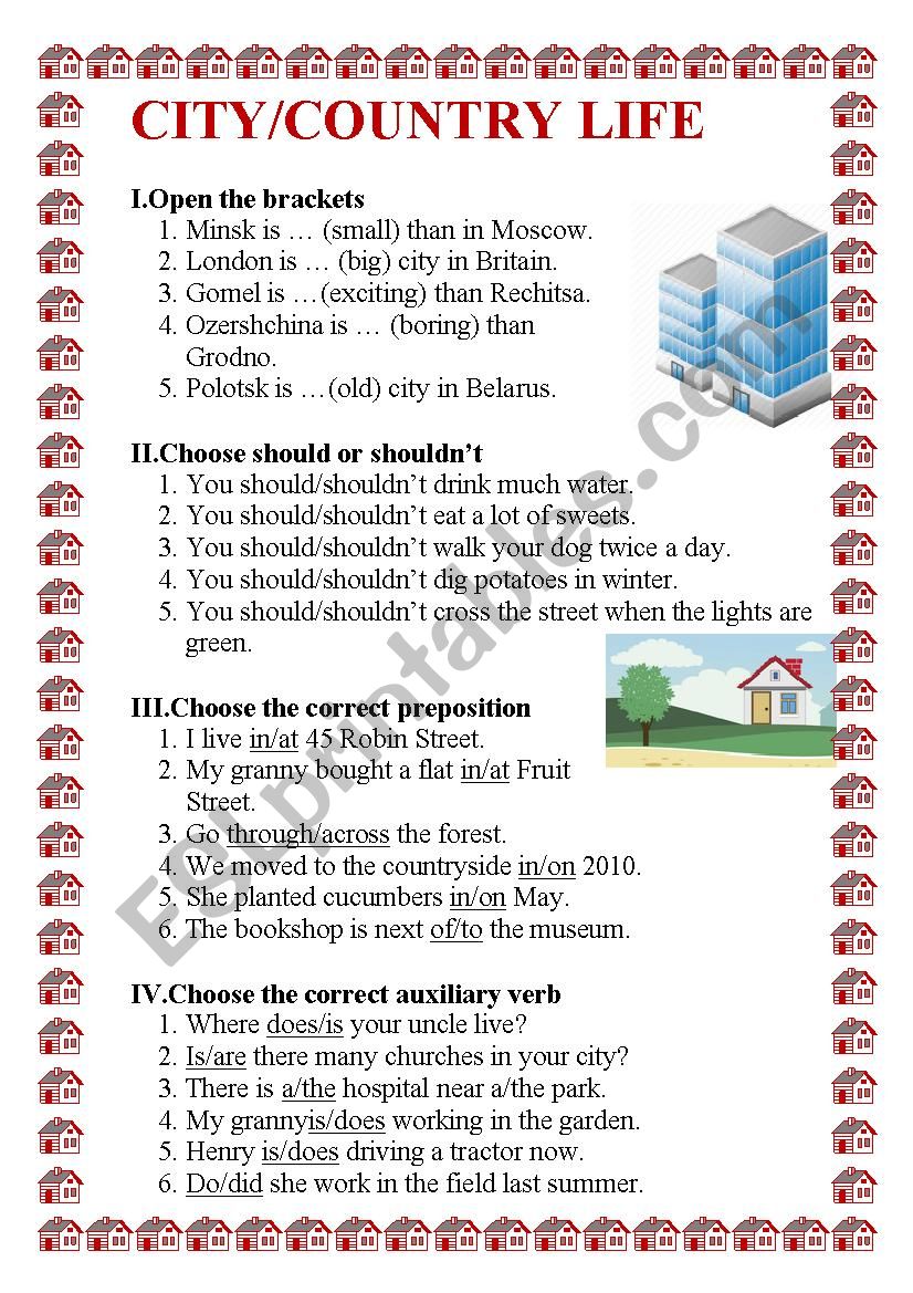 CITY/COUNTRY LIFE worksheet