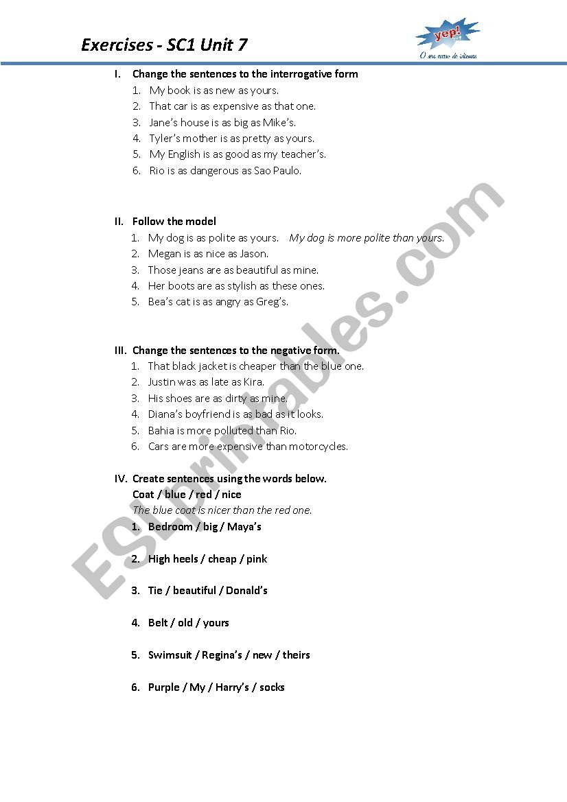 Comparatives worksheet