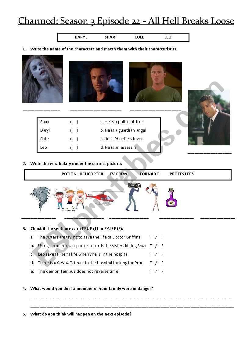 Charmed Season 3 Episode 22 worksheet