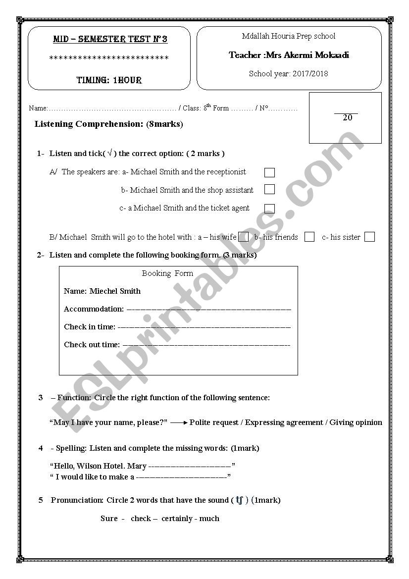 mid - semester test n3 8th form