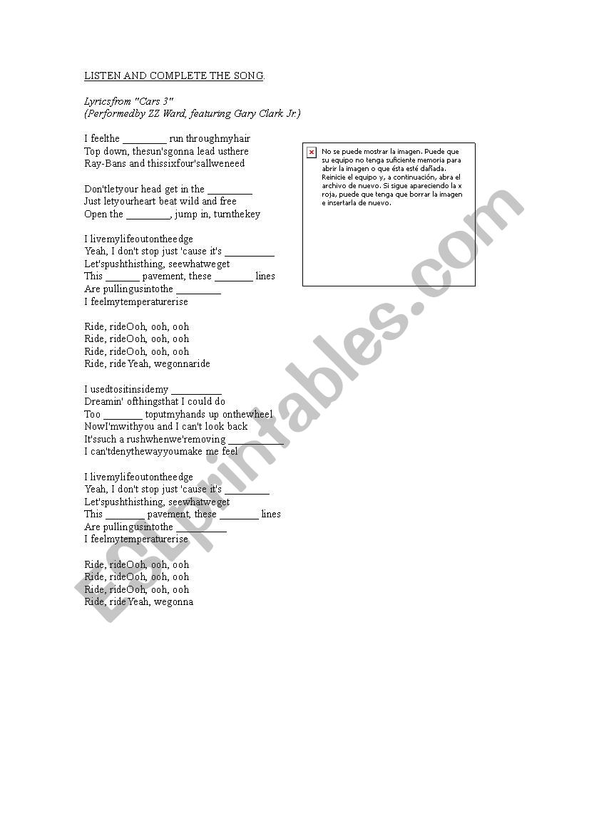 CARS 3  worksheet